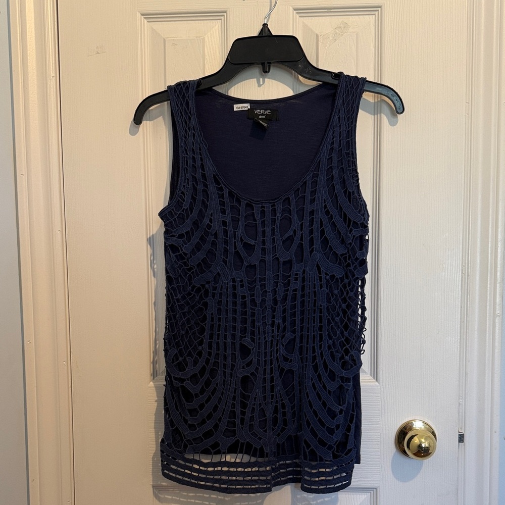 Verve Ami Deep Blue Lace Tank Top (S)